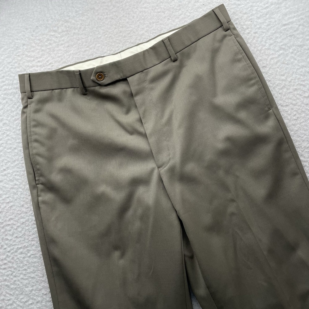 Brooks Brothers Dress Pants Mens 35x32 Olive Green Wool Madison Fit Flat Front